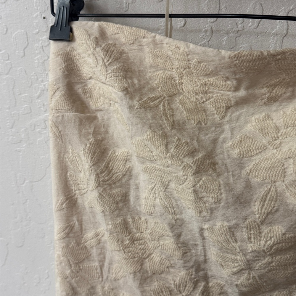 Anthropologie Cream Floral Flower Textured Shift Mini Dress Bow Strapless 12 - Picture 3 of 6